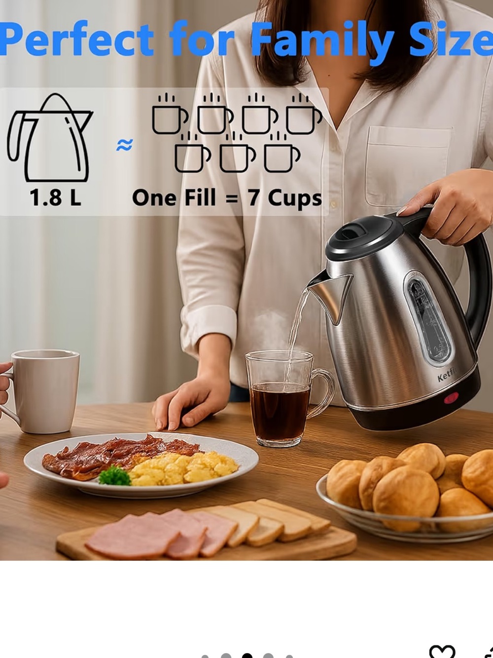 *2538* “7x10” Ketfii Stainless Steel Electric Kettle - Silver & Black - Picture 11 of 16
